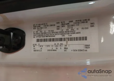 2021 Ford F-150 Xl из США, поврежденный, VIN 1FTEX1EB7MFB02044